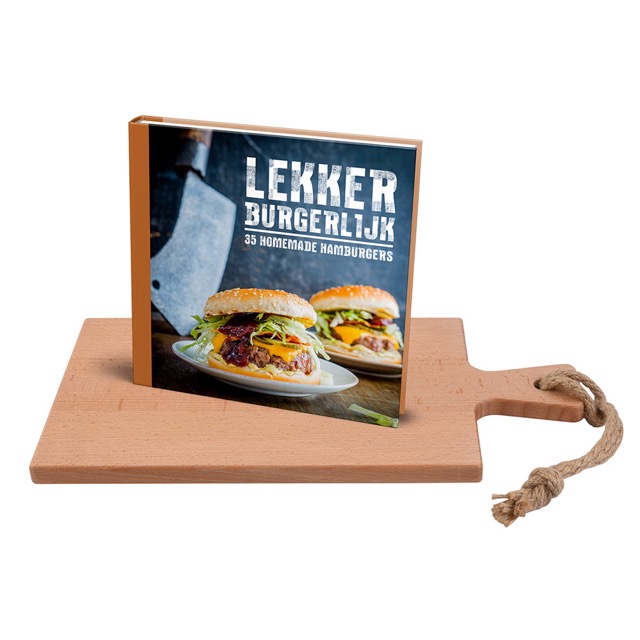 Set - Puur Hout Serveerplank 38cm en boek Lekker Burgerlijk